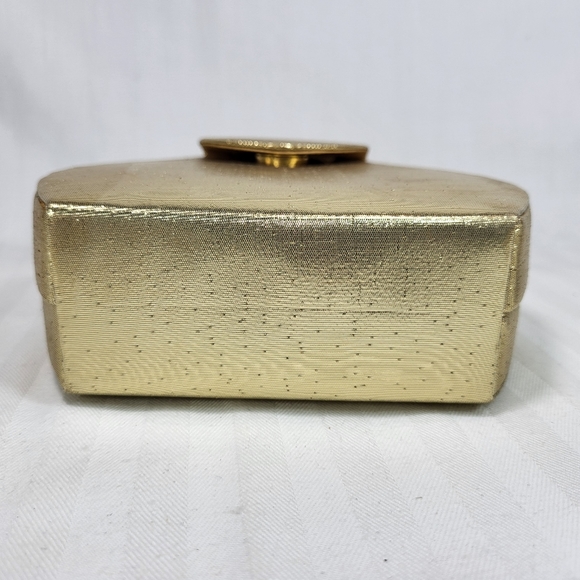 La Regale Mini PURSE Gold Satin Box Clutch Wristlet Hand Bag Crossbody Formal - Picture 7 of 16